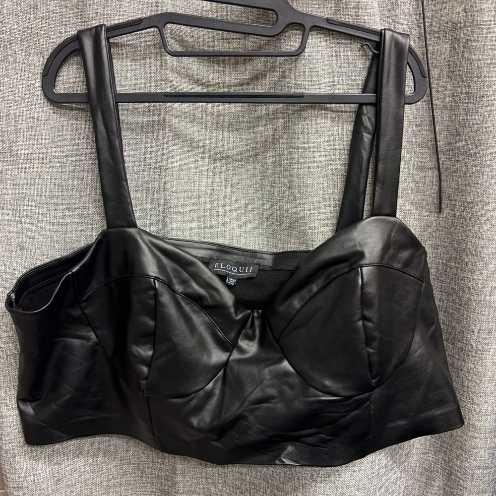 Eloquii Black Faux Leather Bustier Top